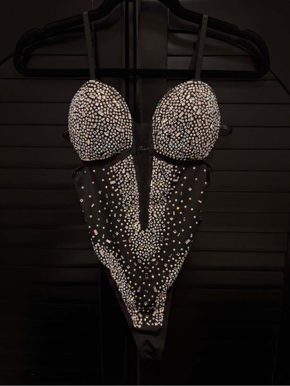 NWOT Black Rhinestone Crystal Cutout Bodysuit